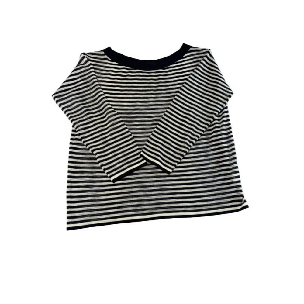 Florencia Black Cream Striped Lightweight Knit Boxy Oversized Sweater Top